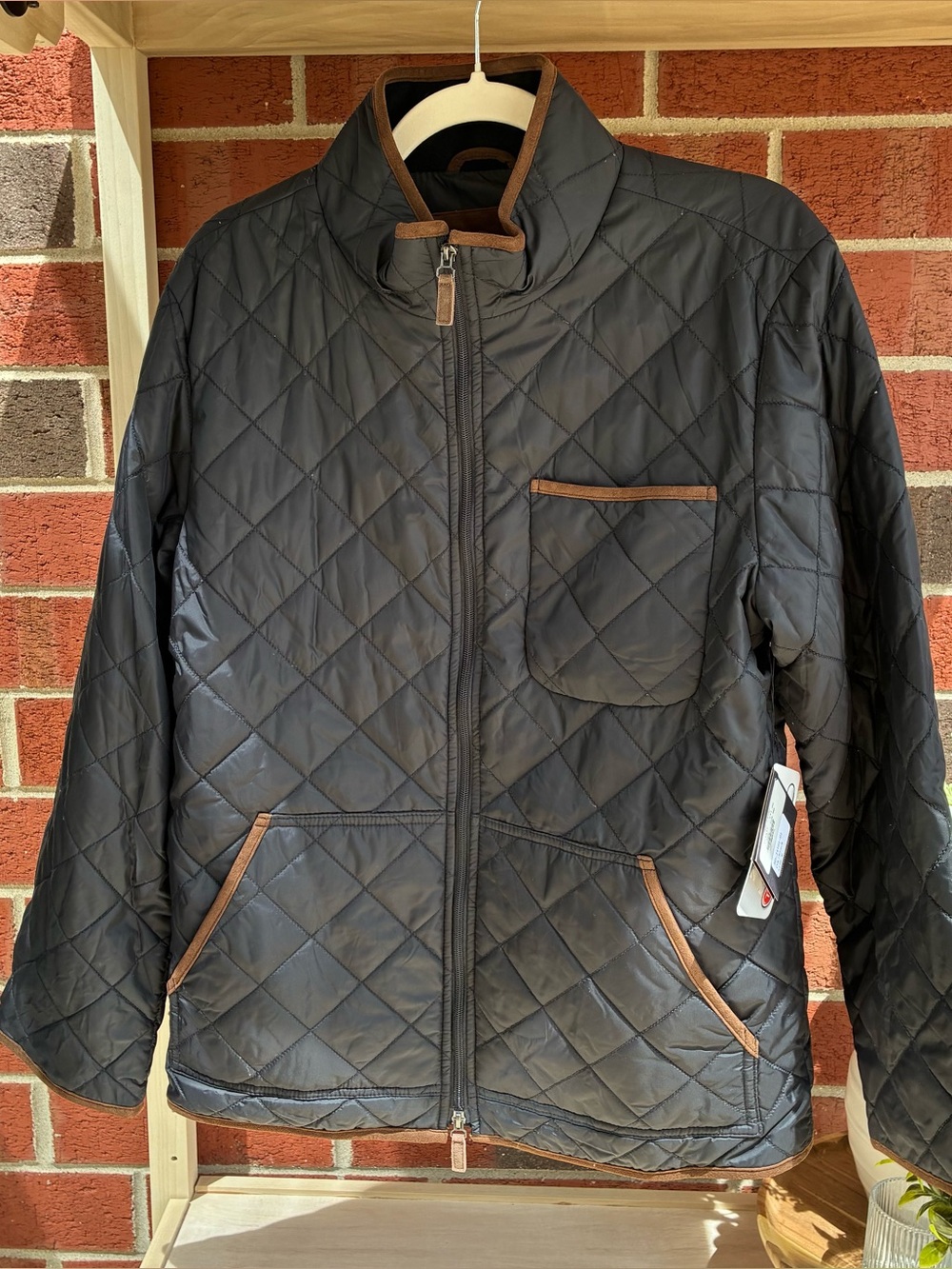 Scott Barber Quilted‎ Full Zip Insulated Coat Men's Med Black NWT Puffer Preppy